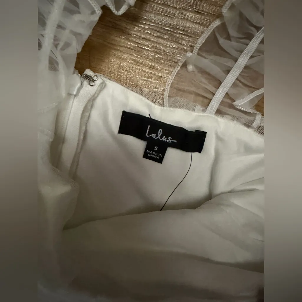 Lulus Forever Celebrated White Swiss Dot Ruched Tulle Midi
Dress - Image 5