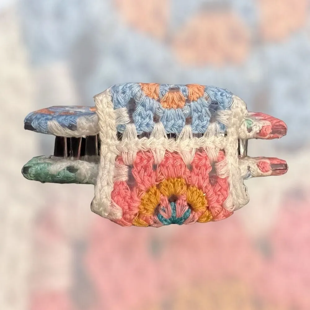 Boho Crochet Multicolor Granny Square Hair Claw Clip Eco - Image 2