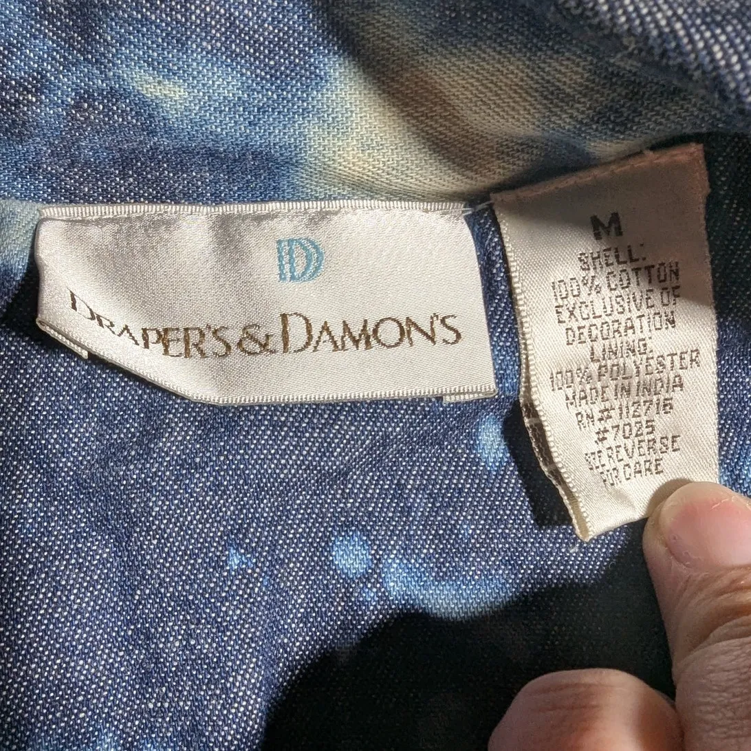 Vtg Y2K Draper's & Damon's Blue Acid Wash Denim Floral Applique Jacket Sz M Size M - Image 4