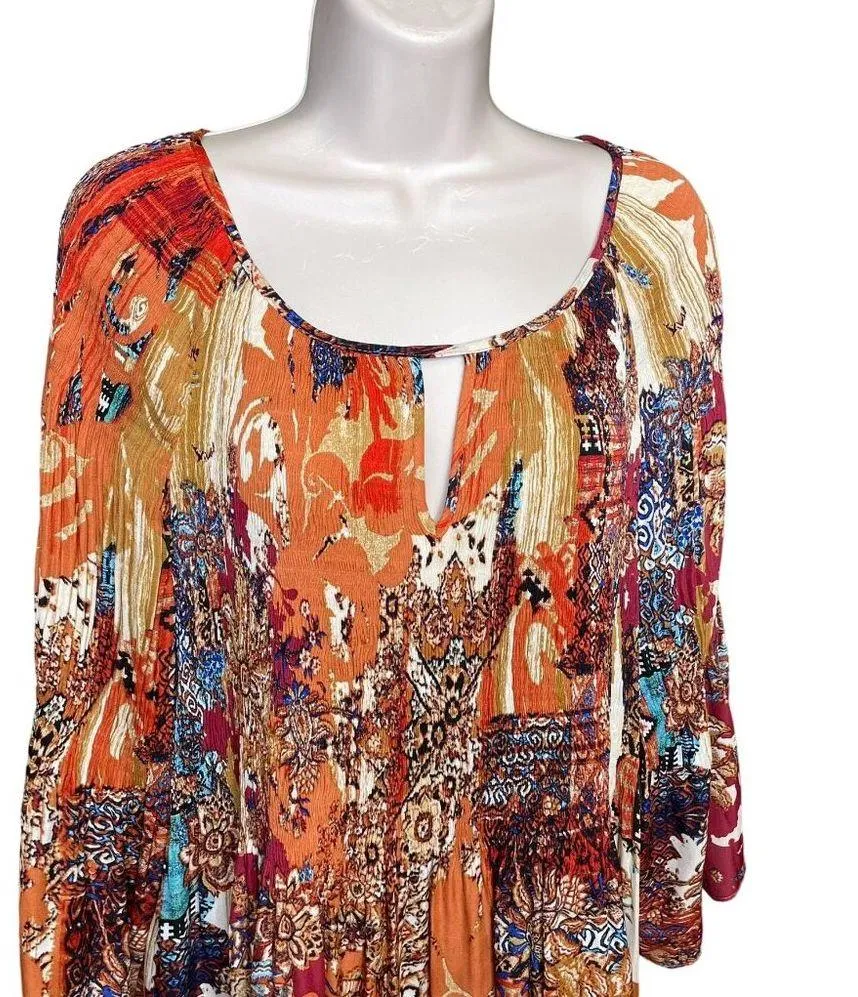 Avenue Womens Keyhole Blouse Smock Bodice Boho Peasant Sleeves Plus Size 26 c Black - Image 2