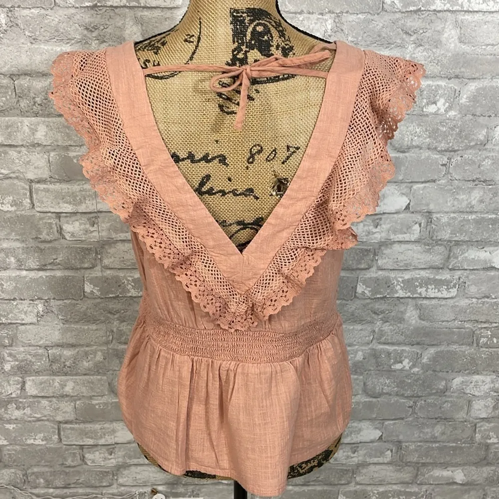 Old Navy Flutter Sleeve Crochet Lace Tie Back Top - Image 5