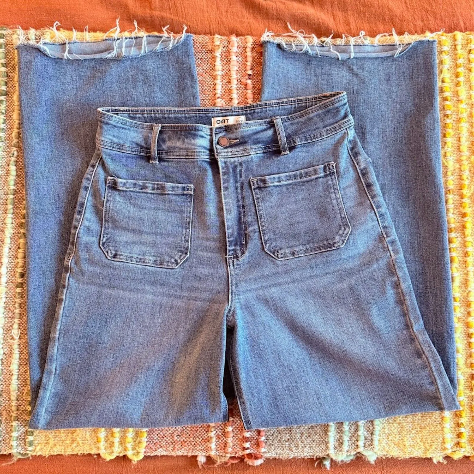 OAT New York High Rise Wide Leg Jeans with Patch Pockets in Blue size 10/30 NWOT - Image 3