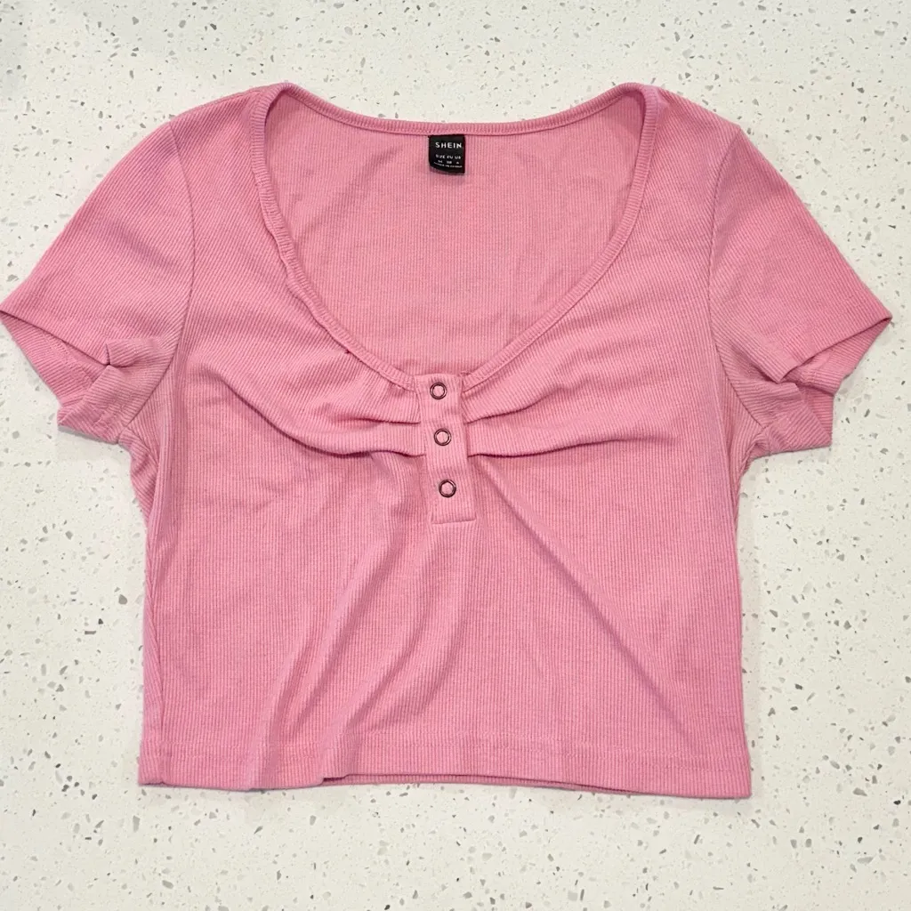 SHEIN Pink and Black Women’s Baby Tee Cropped Shirt Set - Size: Medium - Image 2