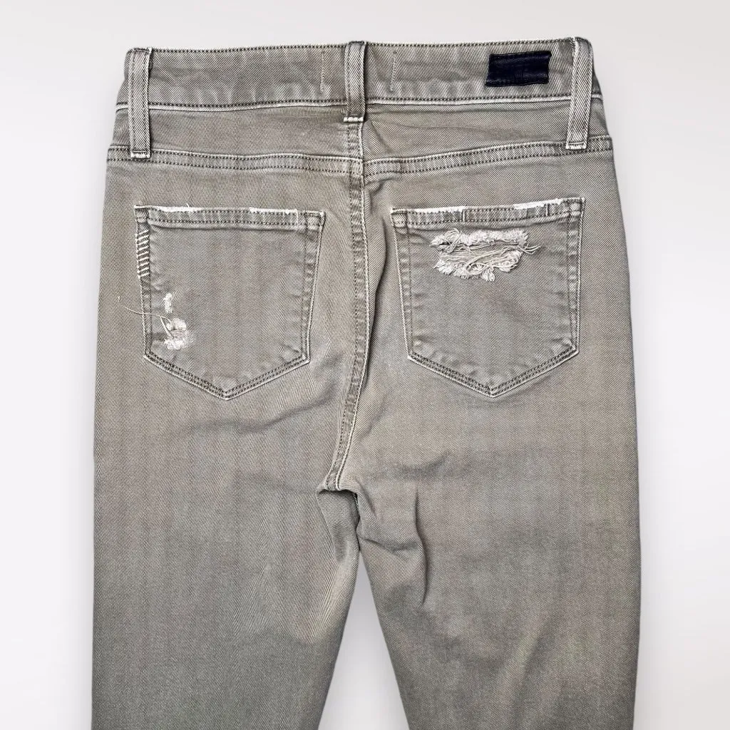 Paige Hoxton Slim Crop Jeans Sage Green Distressed Raw Hem Size 24 - Image 10