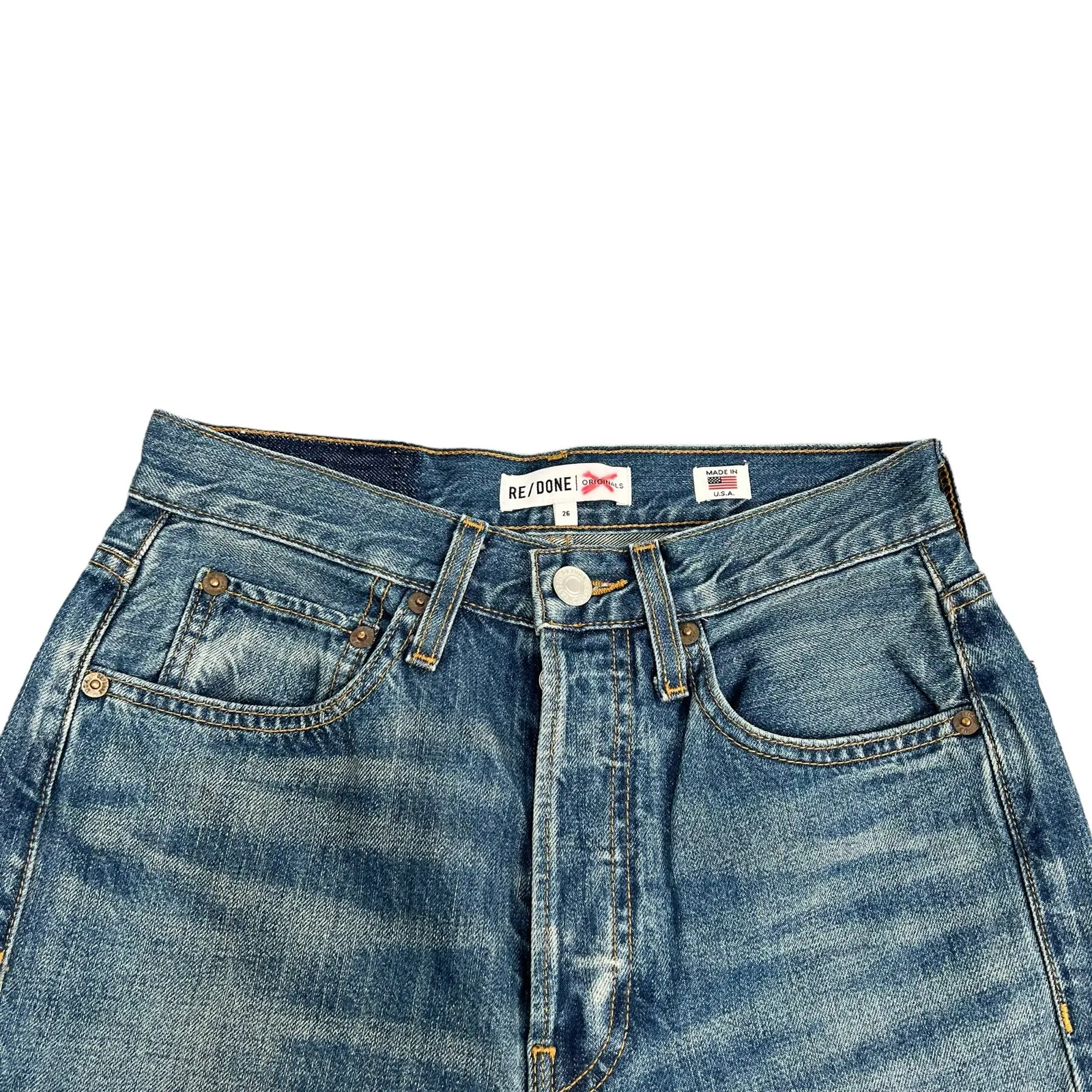 Re/Done Levis Originals Button Fly Denim Jeans Blue High Rise Medium Wash 26 - Image 4