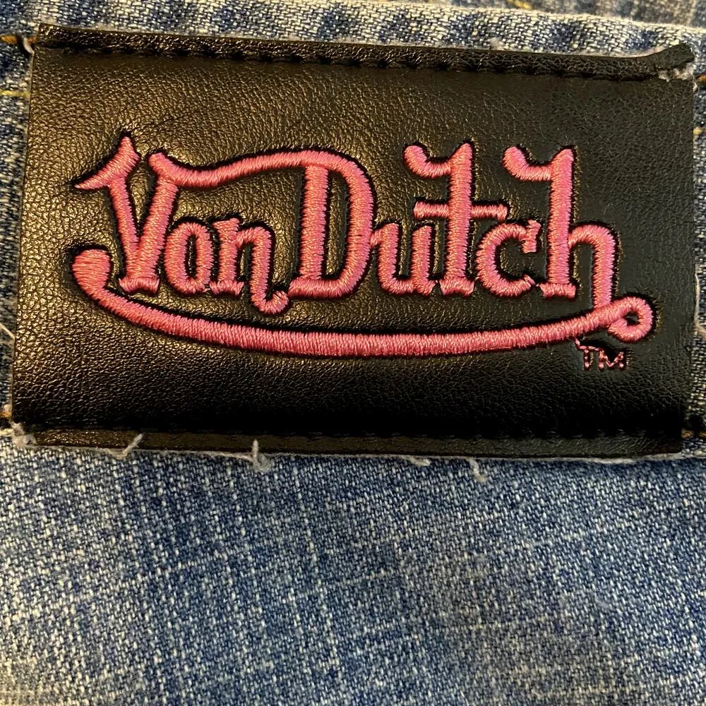 Von Dutch Pink Patch Flare Jeans Y2K Vintage 100% Cotton Low Rise Medium Wash 29 - Image 2