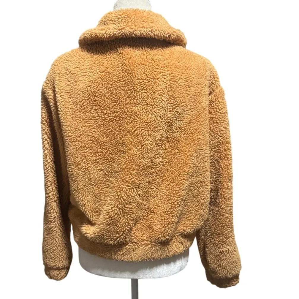 Urban Outfitters Sherpa Fleece Zip Jacket – Tan Teddy Bomber – Women’s Small - Image 4