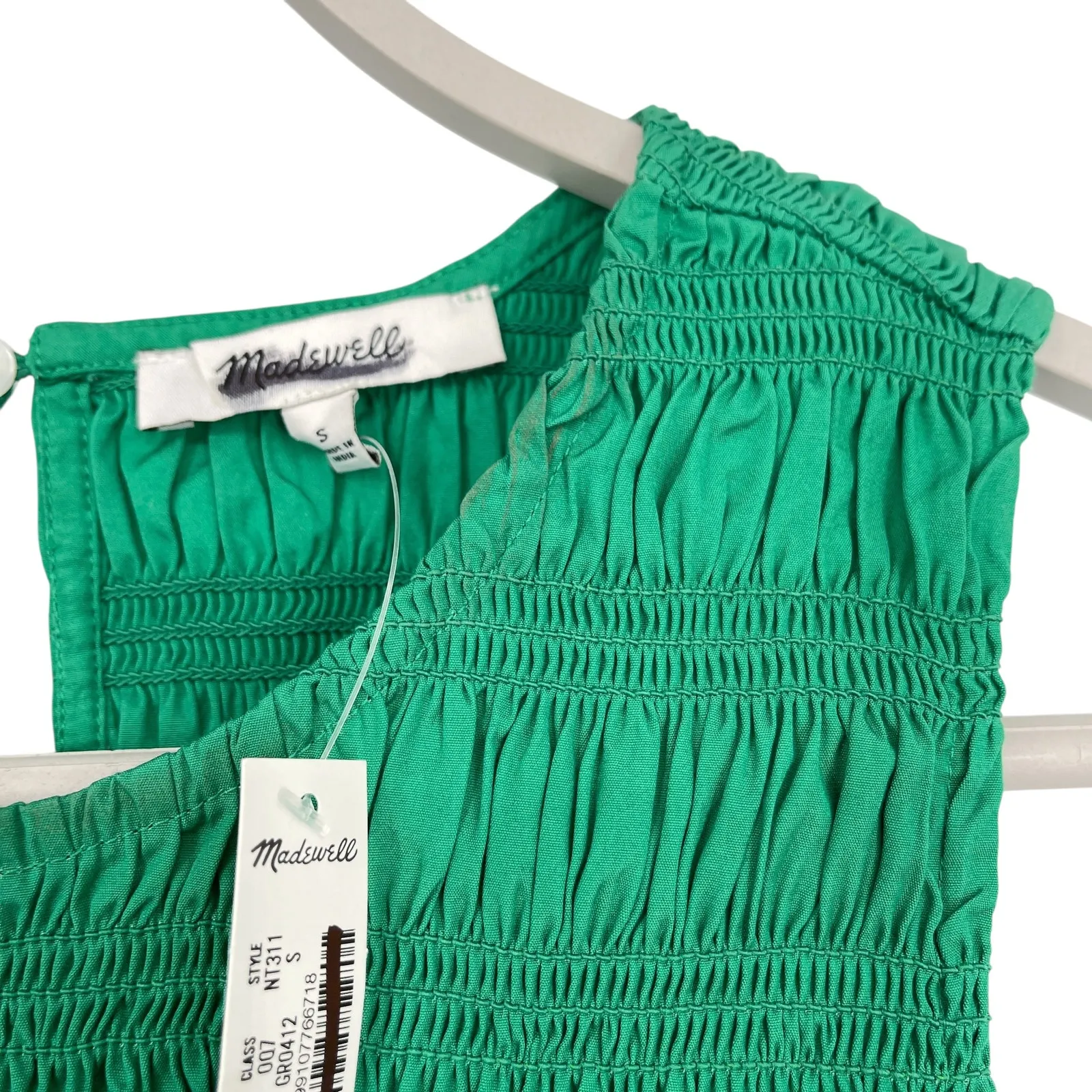 Madewell The Melody Bubble Hem Smocked Midi Dress Poplin Small Verdant Green NWT - Image 9