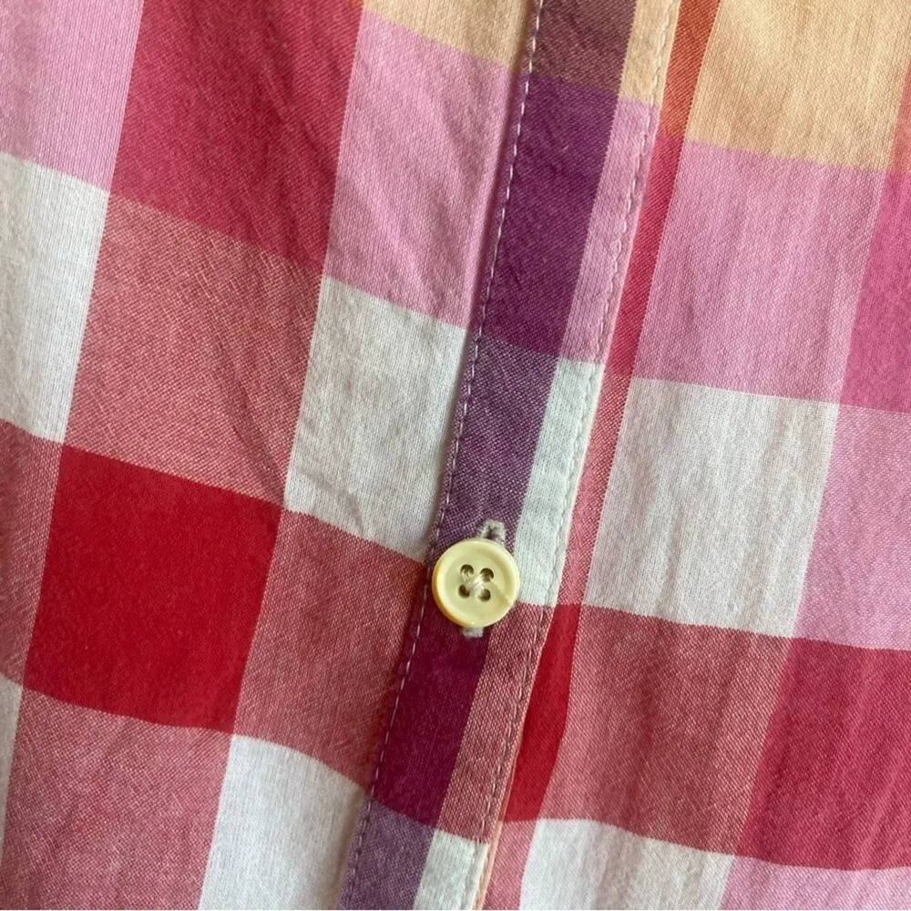 Isabella Sinclair Hibiscus Tea Plaid Button Up Blouse In Cotton Blend Size Small Pink - Image 4