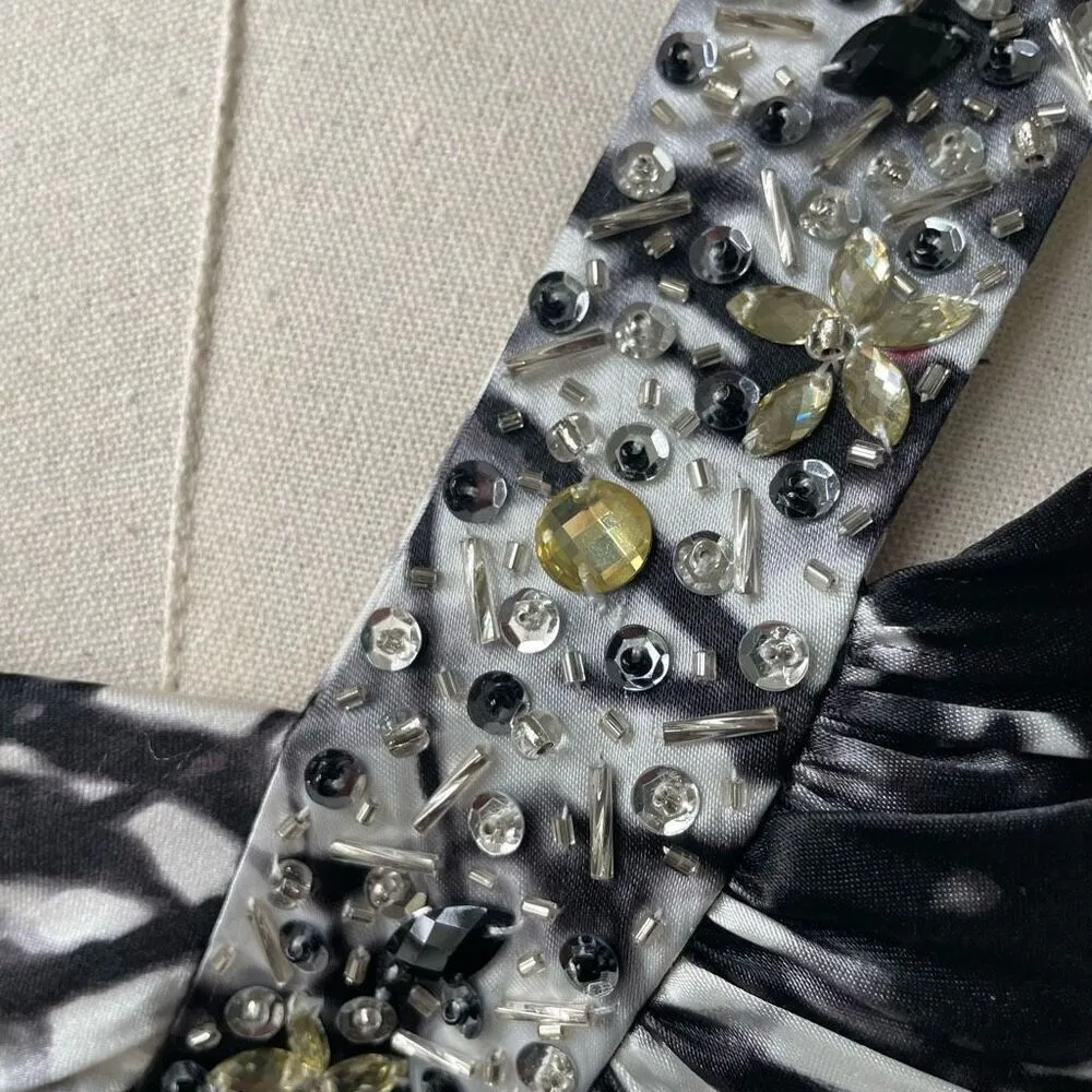 Deb Black White Satin Gown Animal Print Dress Satin Mob Wife 3 4 - Image 7