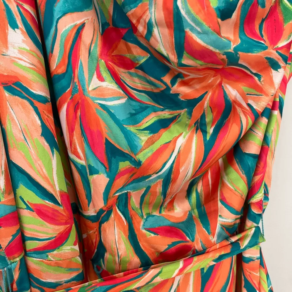 Nicole Miller Tropical Floral One Shoulder Maxi Dress Side Slit Women’s Size 14 - Image 3