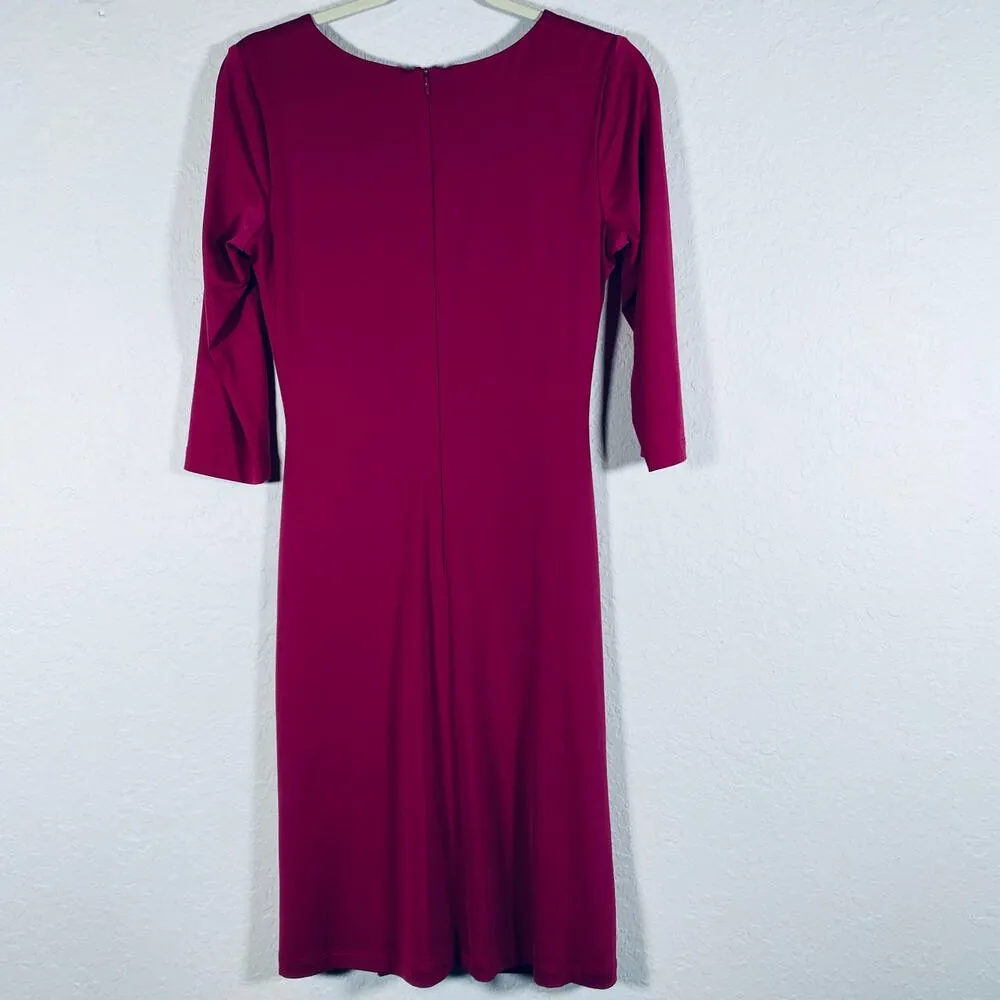 David Meister Women V-Neck Stretch Ruched Cocktail Dress 3/4 sleeve Pink Sz 4 SM - Image 4