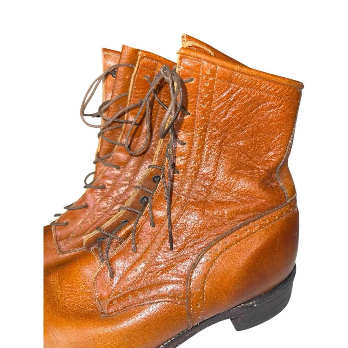 Vintage Justin Packer Lace Up Roper Boots Tan Leather Made USA Women’s Size 6.5C - Image 12