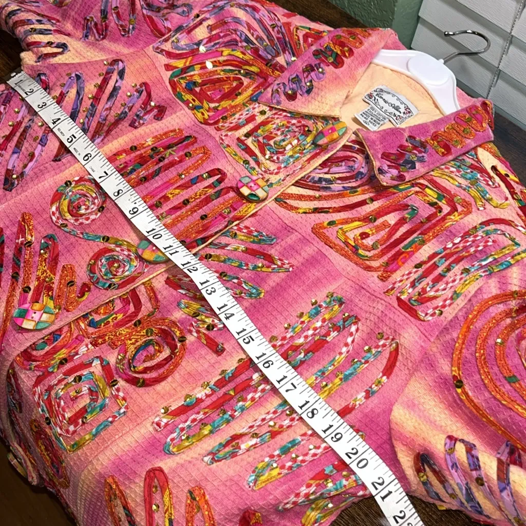 Vintage Bright Pink Ribbon and Sequin embellished Jacket multicolor wearable art Size XL - Image 9