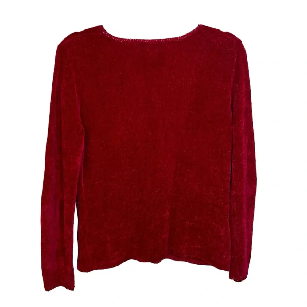 Carolyn Taylor Red Vintage Floral Embroidered Beaded Sweater - Image 2