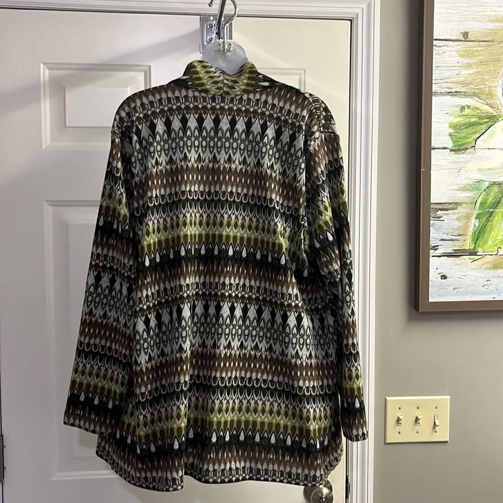 Susan Graver Aztec Native American Open Front Asymmetrical High Neck Cardigan-La - Image 9