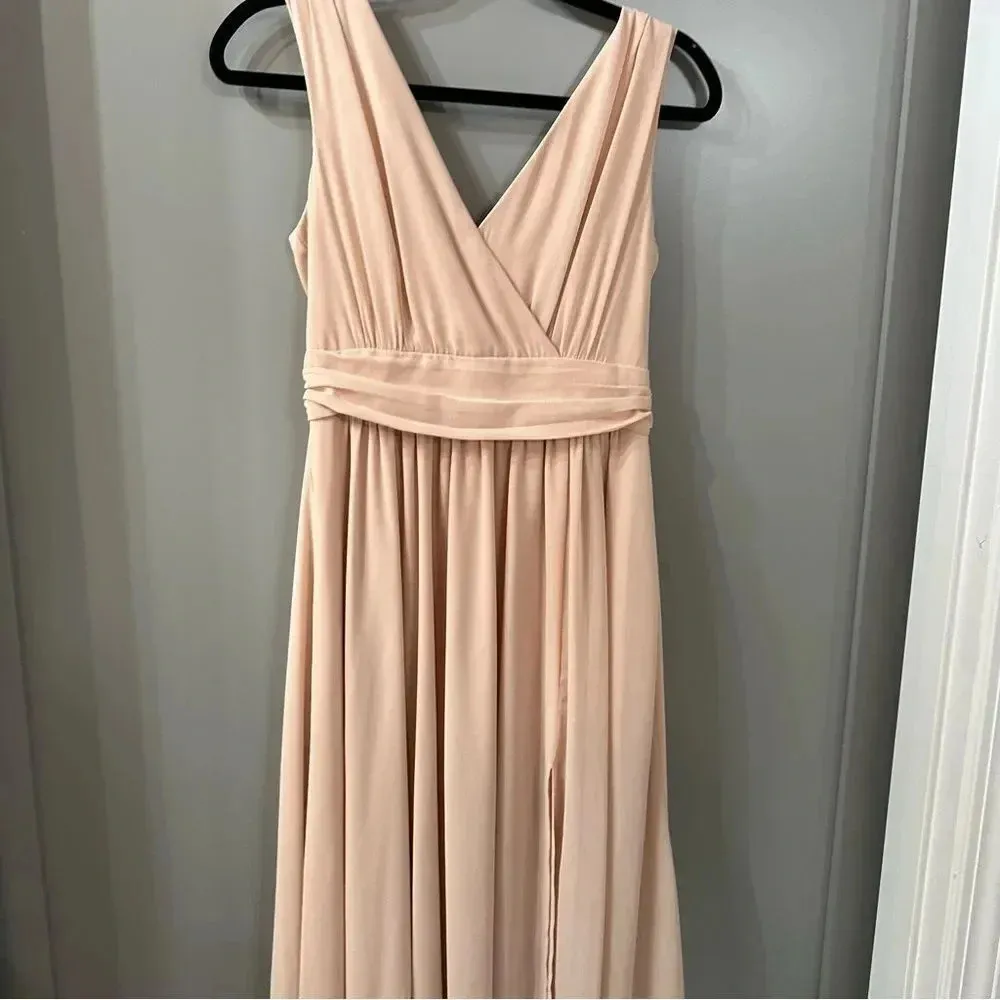 Lulus Thoughts of Hue Blush Surplice Maxi Sz Small Blush Pink Bridesmaid Dress - Image 3