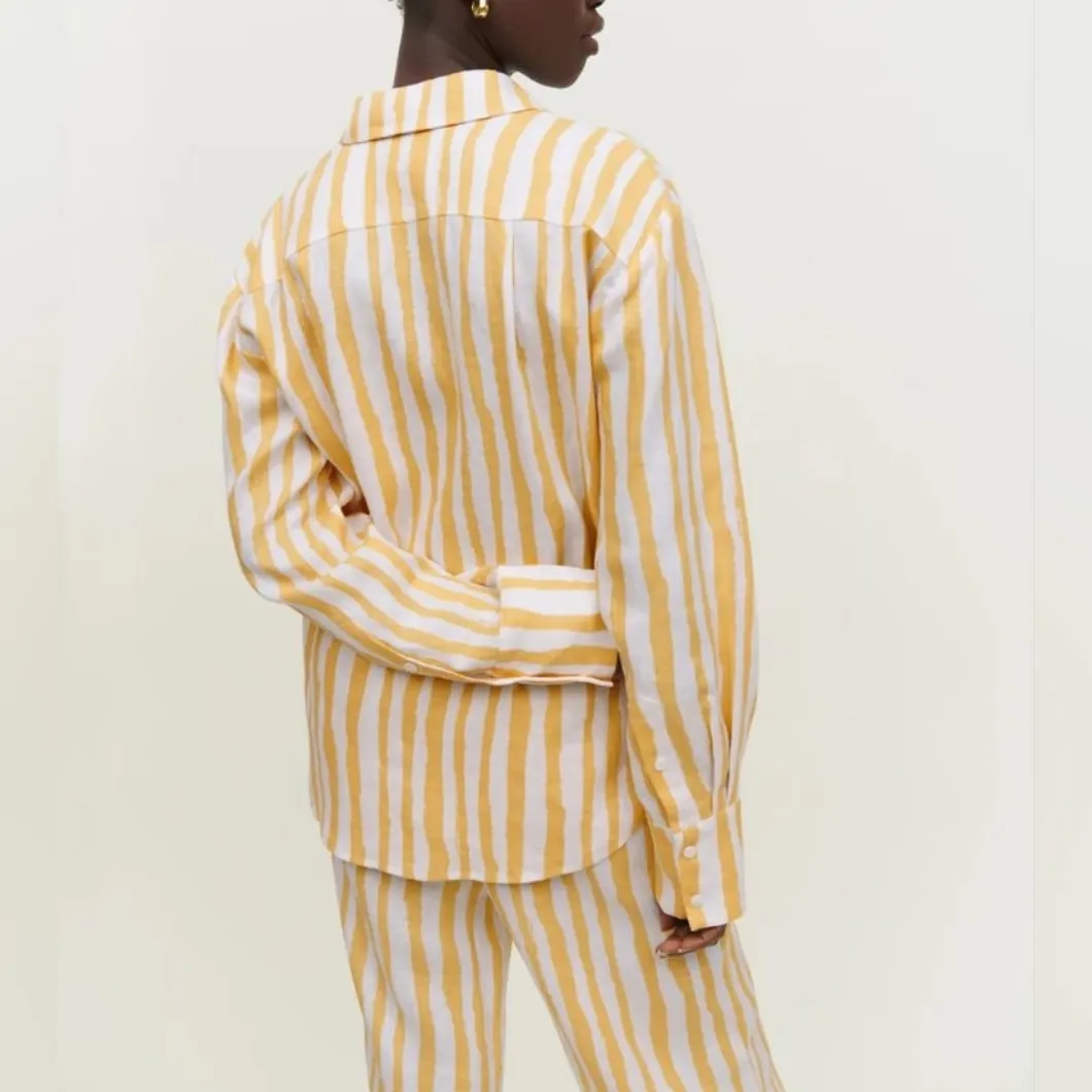 Reformation Preston Linen Stripe Yellow Capri Shirt - Image 2