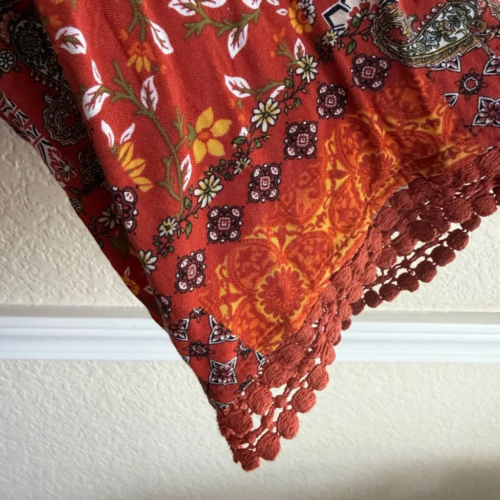 Boho Kimono Cardigan Women’s Large Rust Orange Patchwork Sheer Lightweight Layer - Image 8