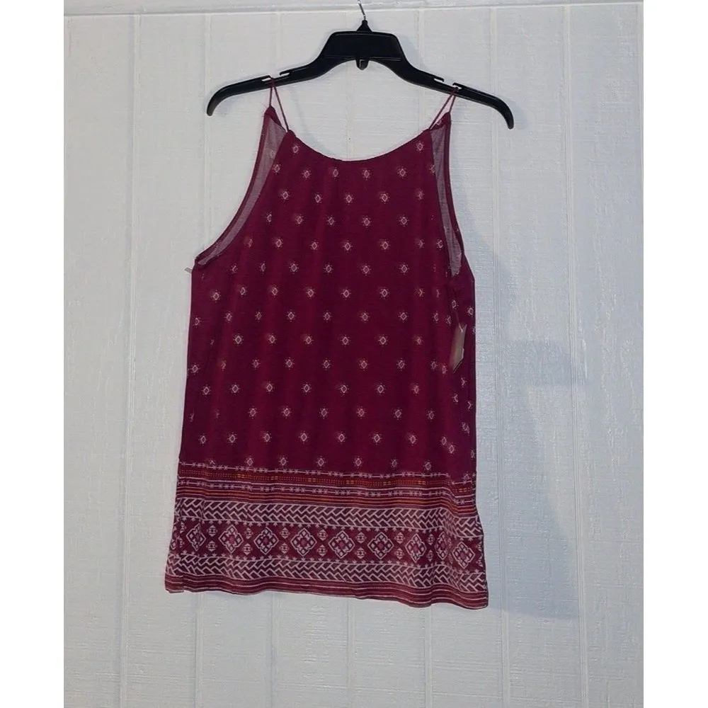 Old Navy Maroon Tank Top High Neck Tie Tassel Boho Bohemian Spring Summer Xsmall - Image 5