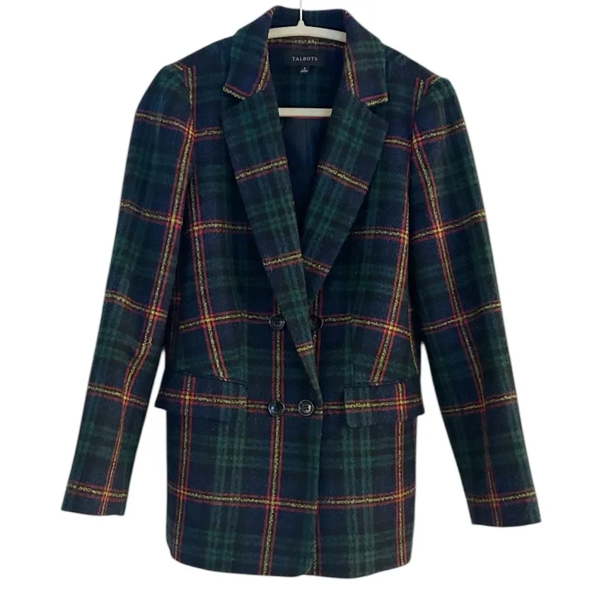Talbots Plaid Multicolor Wool Blend Relaxed Boucle Blazer Size 4  P214019017 - Image 3