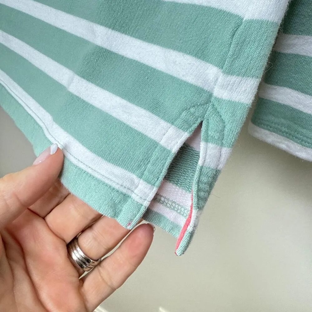 Boden Womens Striped Long Sleeve Knit Fleece Top Size 4 Mint White Button Detail Green - Image 3