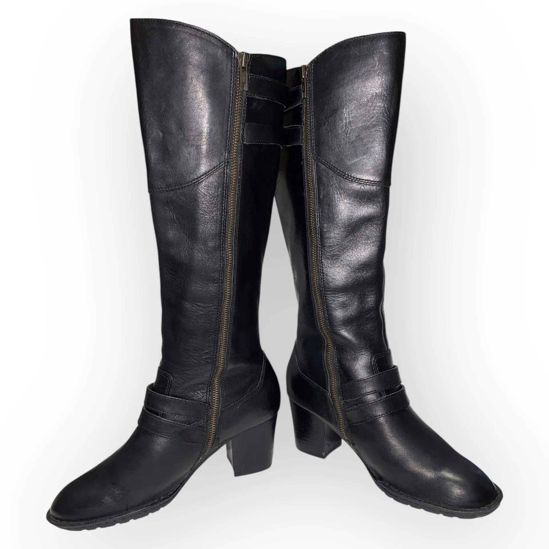 BØRN Milari Women’s Black Leather Tall Riding Boots Size 9.5 Chunky Heel Zip - Image 9