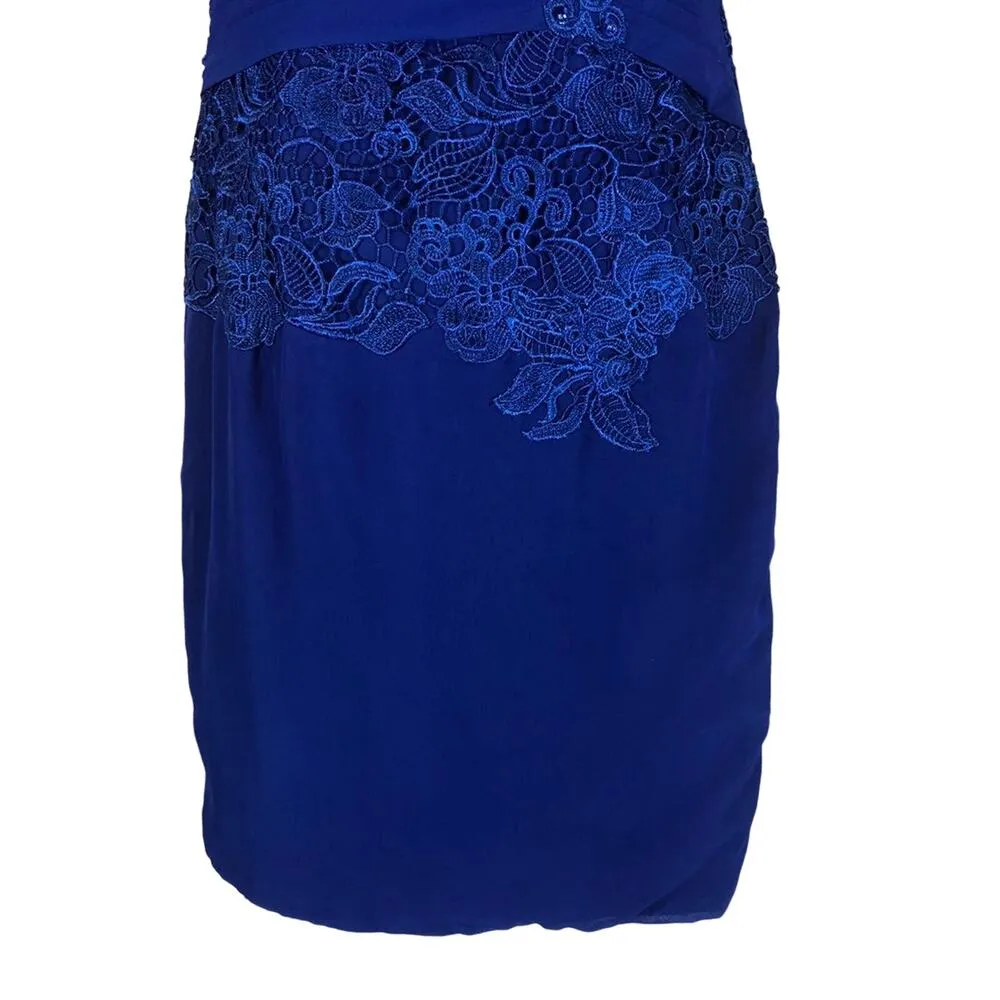 NWT Love Myth evening lace & ruched dress & sheer coat blue size small - Image 8