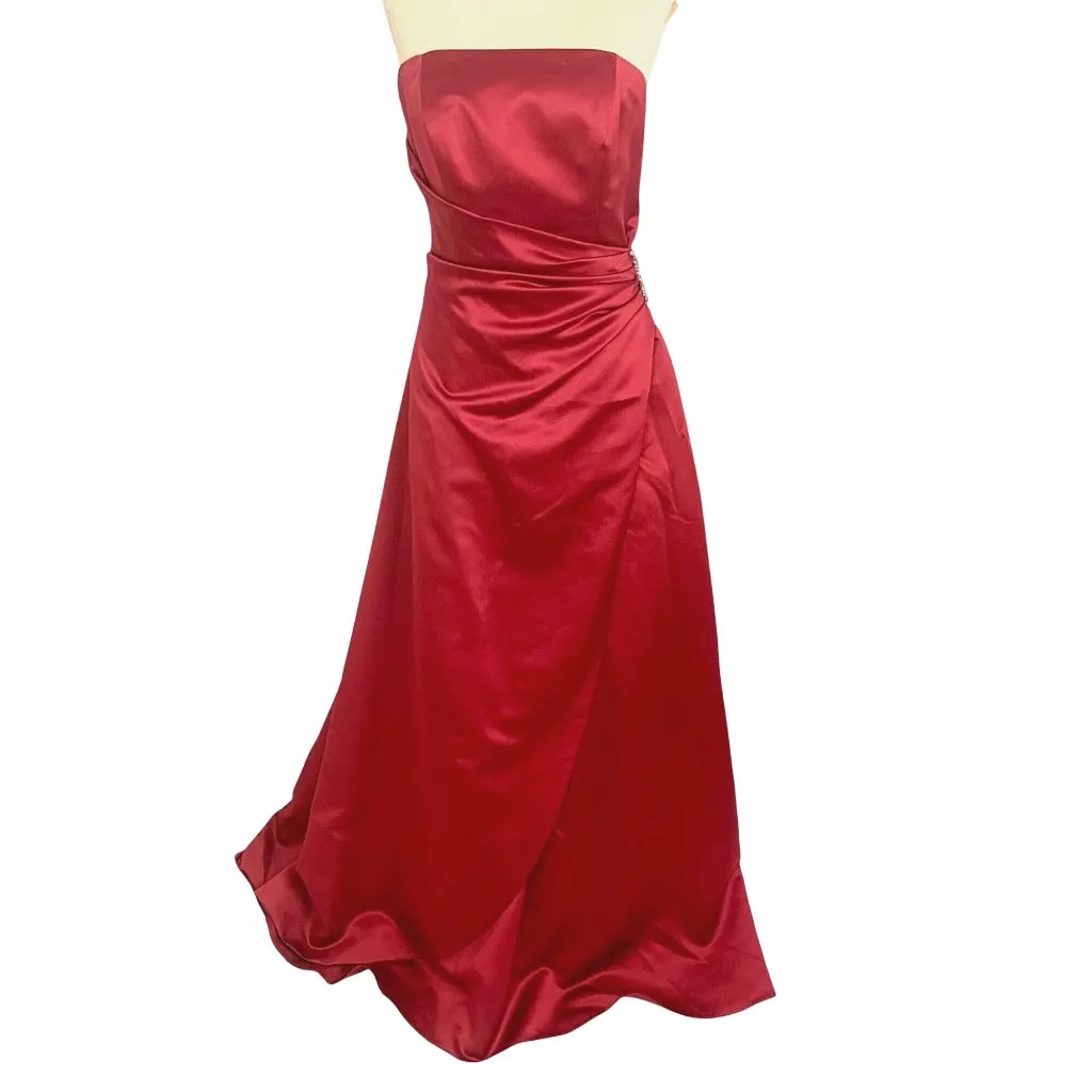 Apple Red Strapless Bridesmaid Gown Prom Side Drape Brooch Davids Bridal #8567 - Image 3