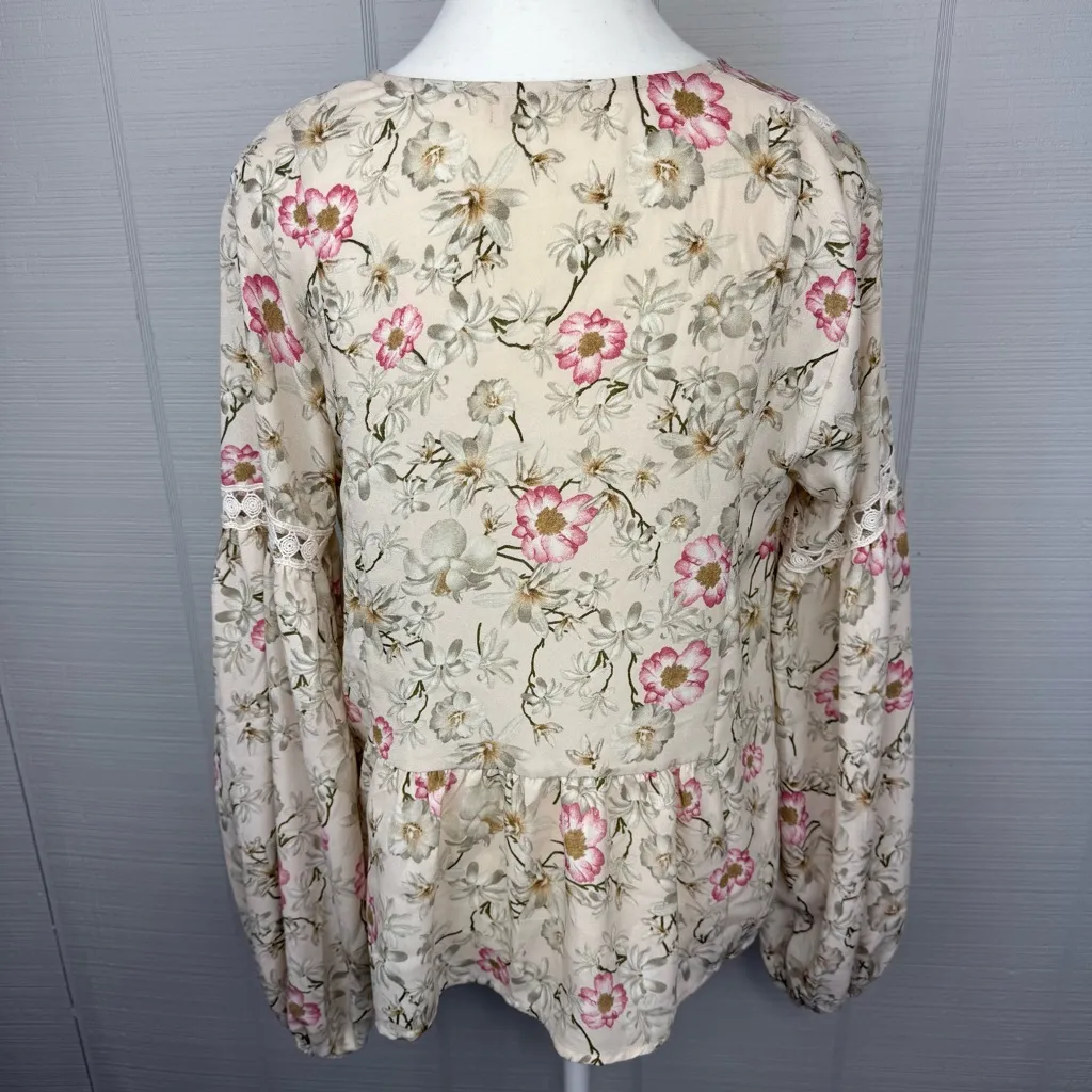 NWT Altar’d State Dusty Pink Floral Boho Peasant Top Long Balloon Sleeve Crochet - Image 5