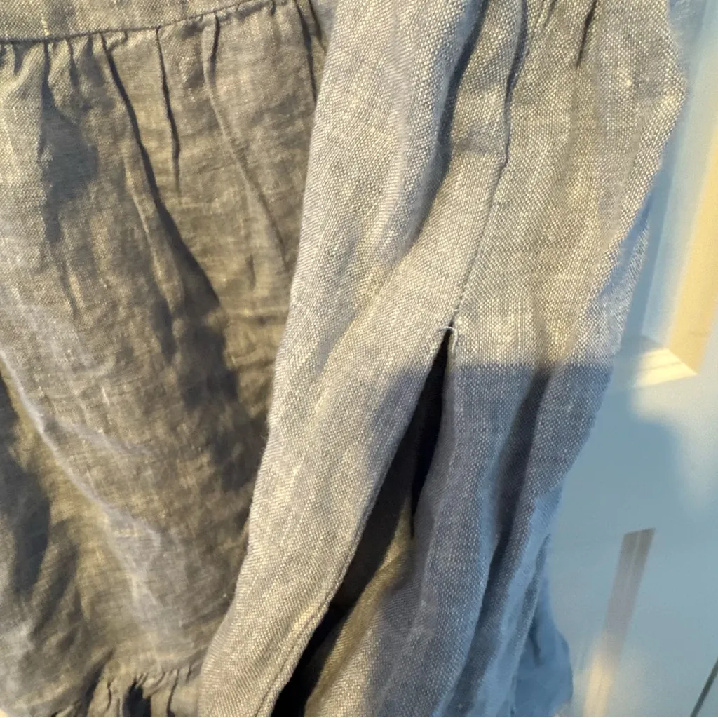 Lake Linen Blue Tiered Mini Ruffle Dress | S - Image 8