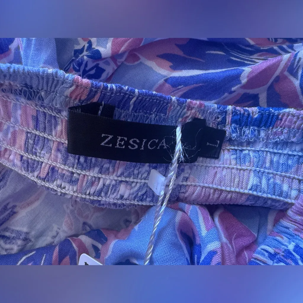 ZESICA Women Summer Halter Tie Neck Sleeveless Blue Floral Maxi Dress Cut Out L Size L - Image 7