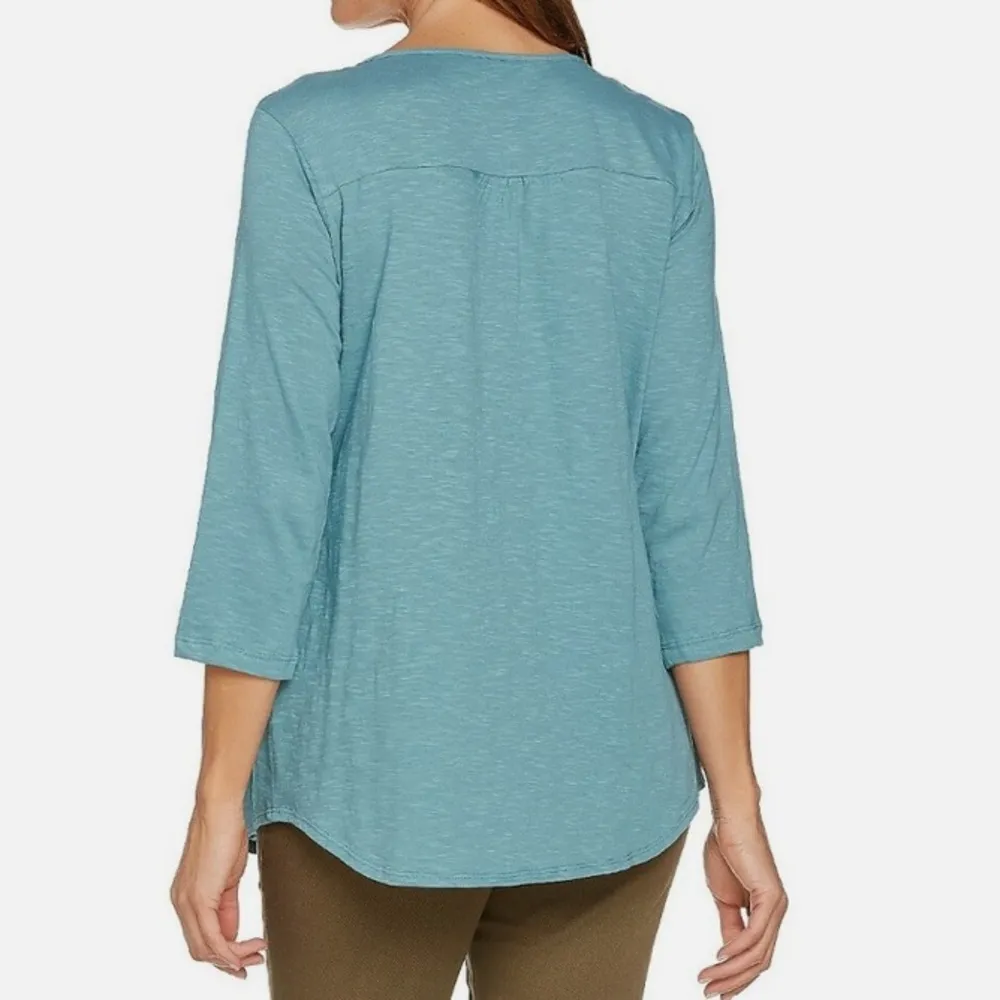 LOGO by Lori Goldstein Cotton
Slub Top w/ Crochet & Embroidery Tunic Length - Image 2