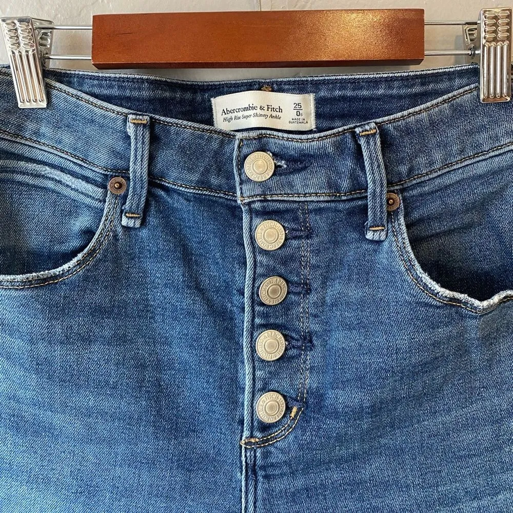 Abercrombie & Fitch Button Fly High Rise Super Skinny Raw Chewed Hem Ankle Jeans - Image 4
