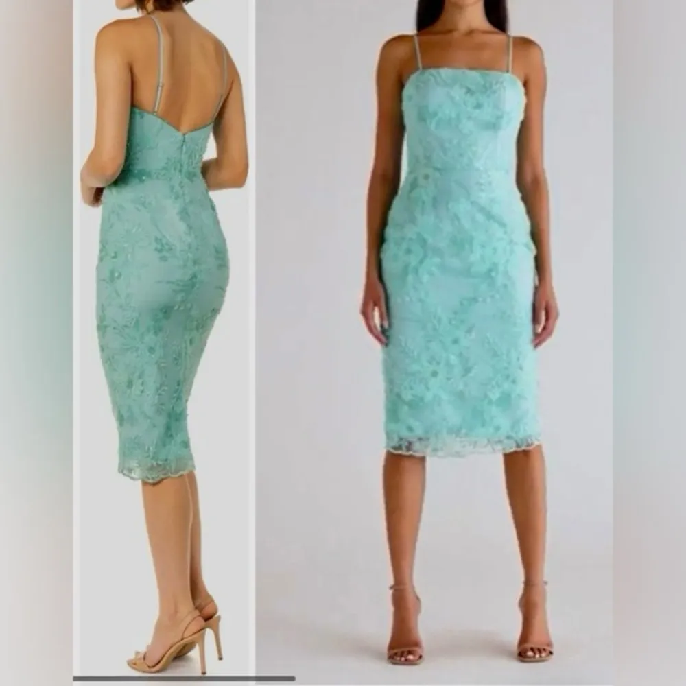 DRESS THE POPULATION NWT Josselynn Teal Beaded Sequin Midi Dress M - Image 3