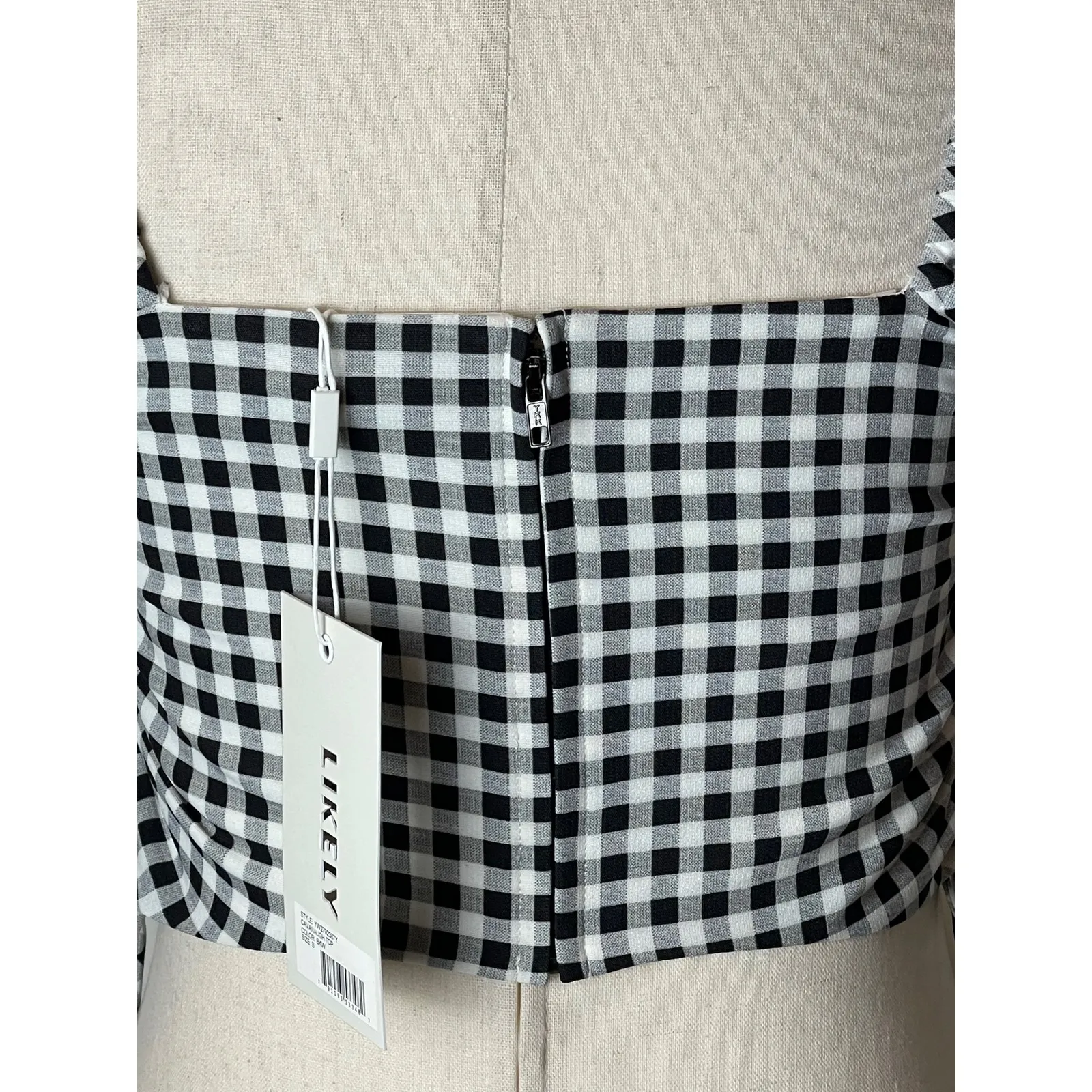 Likely Shirt Women Small Black White Gingham‎ Cavanaugh Puff Sleeve Crop Peasant - Image 8