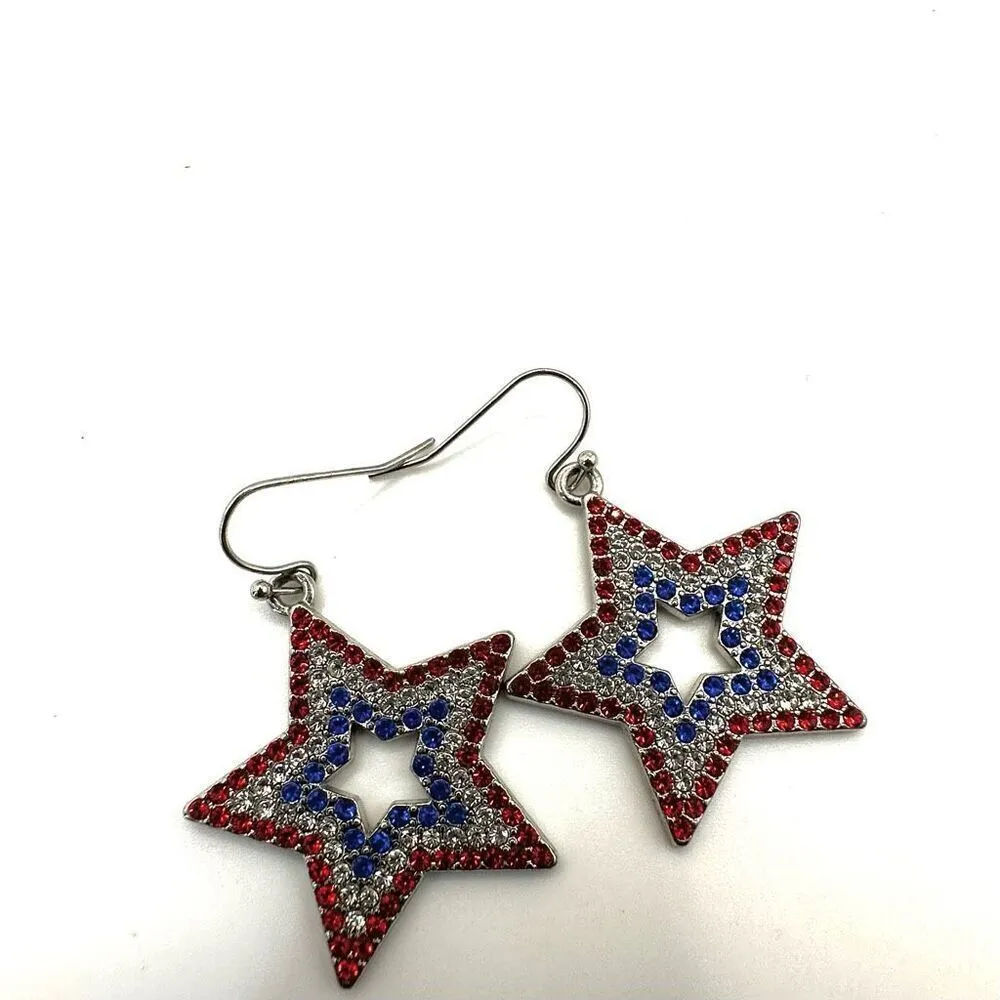 Patriotic red white and blue rhinestone star earrings - Image 2