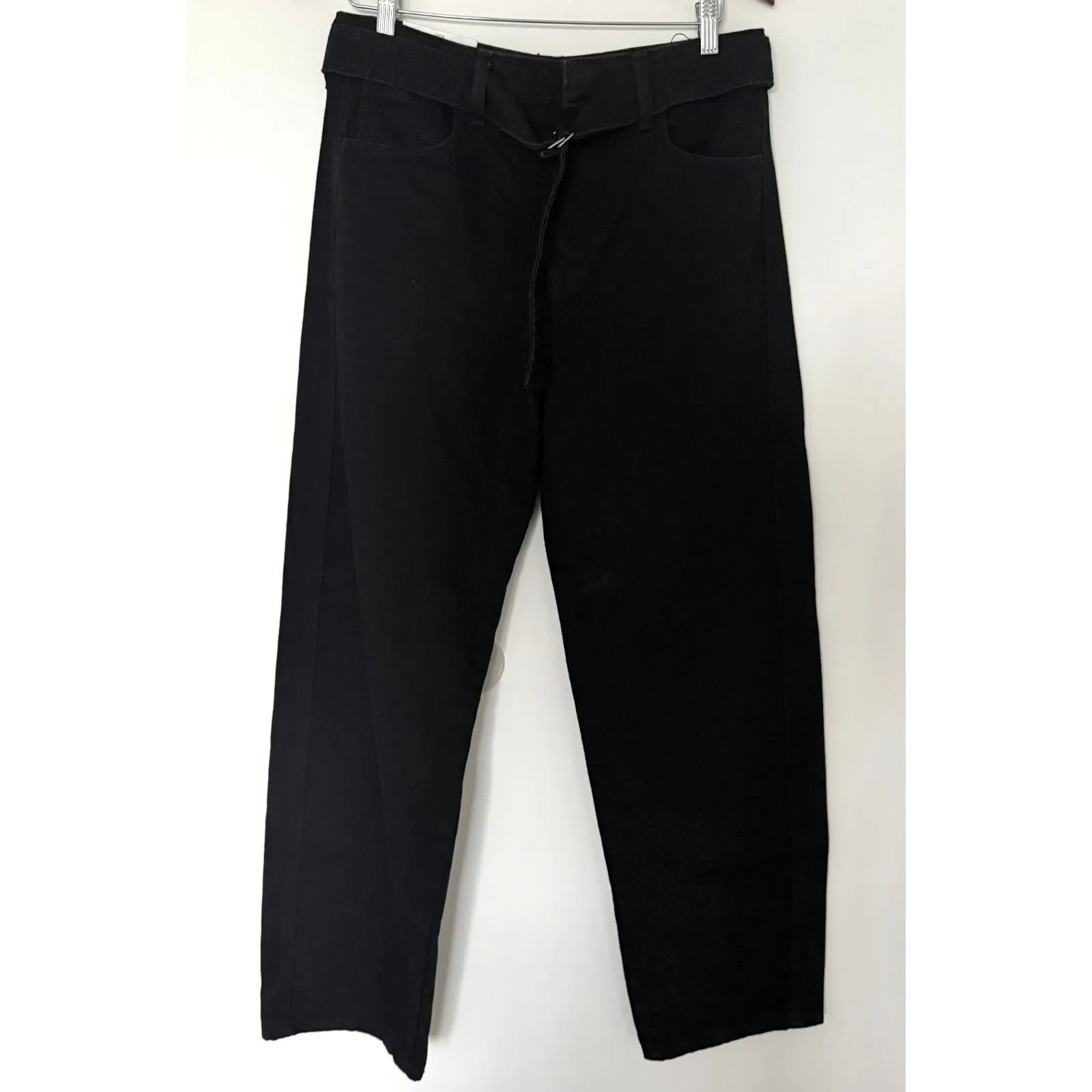 NWT Zara Black High-Waist Belted Denim Pants 100% Cotton Classic Fit Sz 6 - Image 3