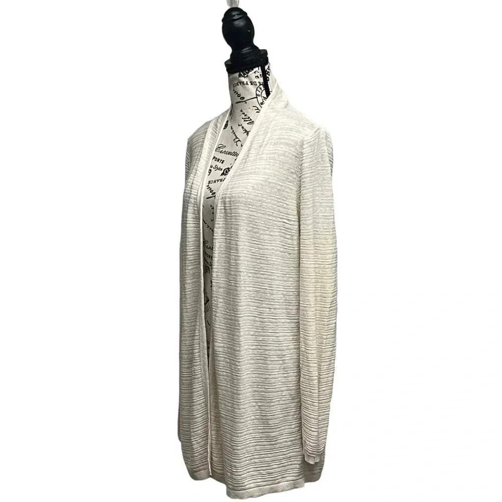 Cynthia Rowley Womens Linen Cardigan Sweater Ivory Open Ribbed Long Sleeve XL - Image 2
