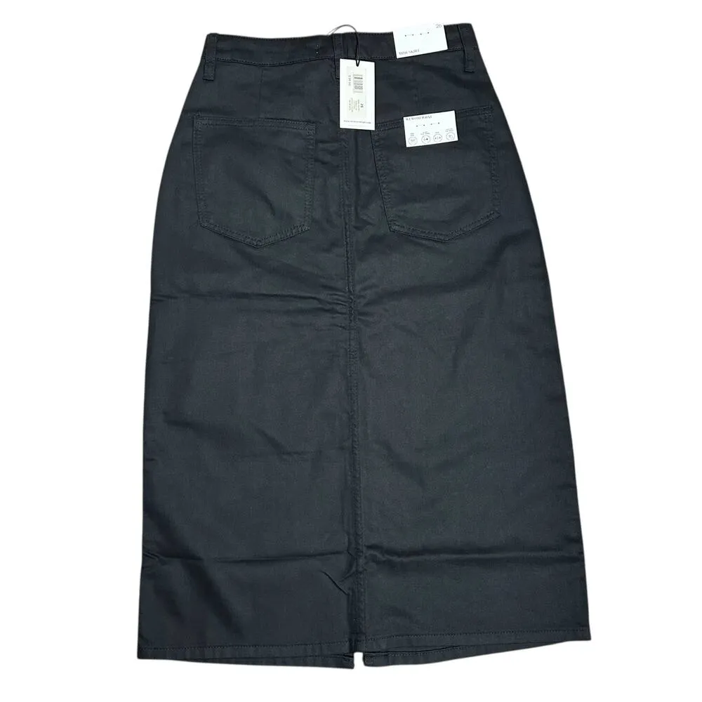 WEWOREWHAT Sz 26 Cotton Lyocell Blend Front Slit Denim Jean Midi Skirt in Black - Image 2