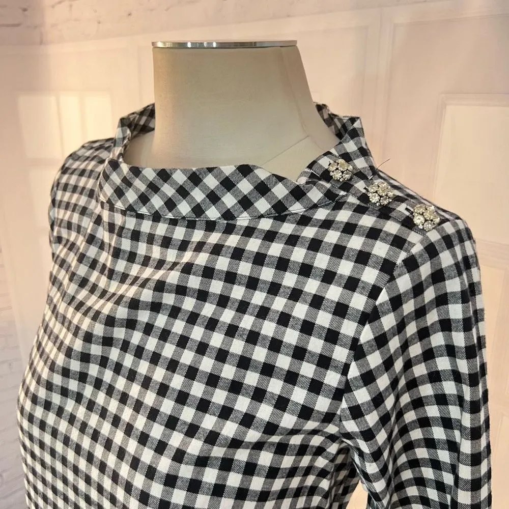 J crew NWT black white gingham long sleeve lightweight flannel dress size xs - Image 6
