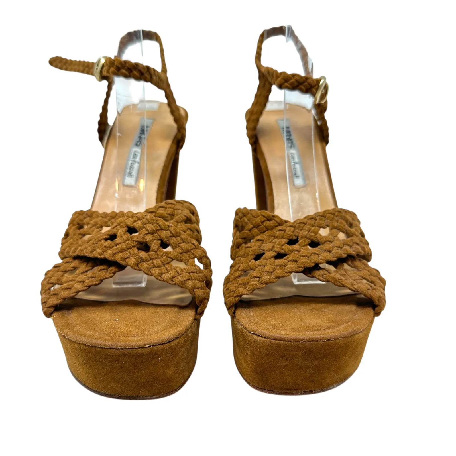 Manas Lea Foscati High Heels Platform Braided Suede Brown Tan Size‎ 38 US 8 - Image 2