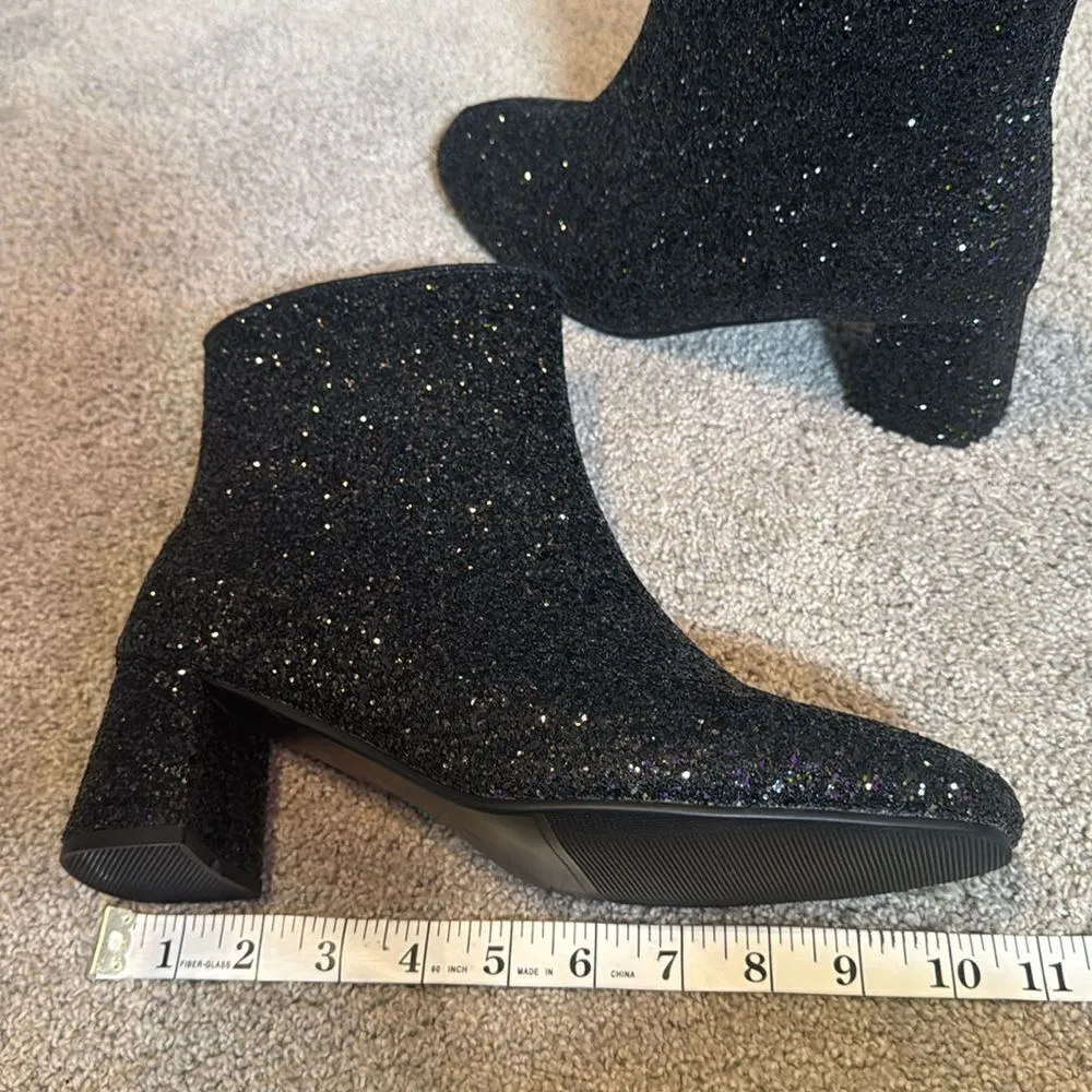 Women’s Black Glitter Covered Chunky Heeled Party Boots Zipper Size 10.5 NEW - Image 10