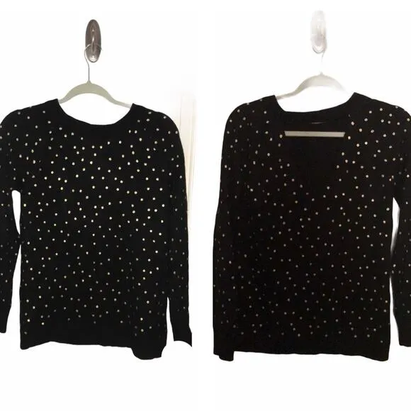 Loft black & gold polkadot sweater cutout small - Image 2