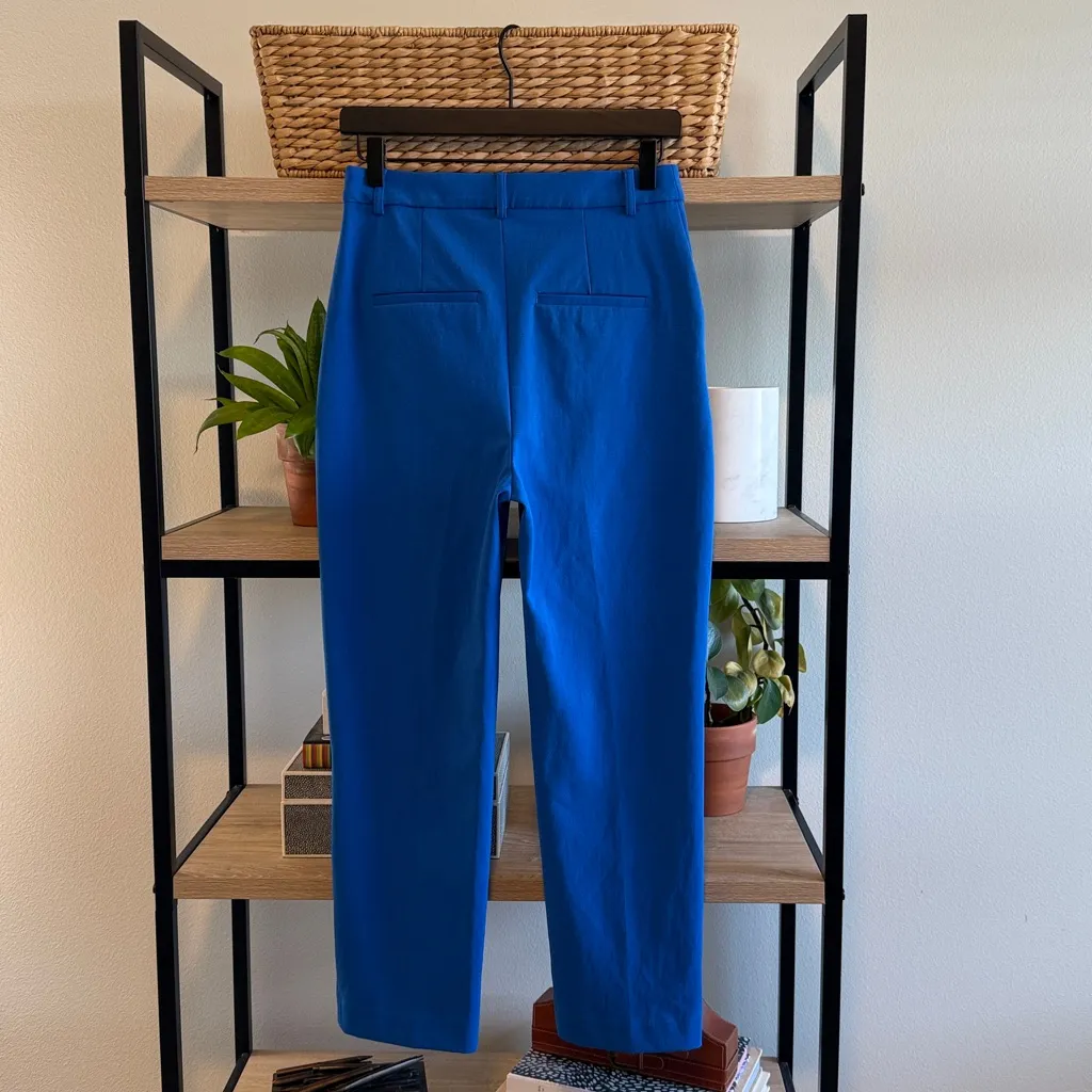 Express Straight Super High Rise Bright Blue Woven Career Dress Pant Trouser, S - Image 5