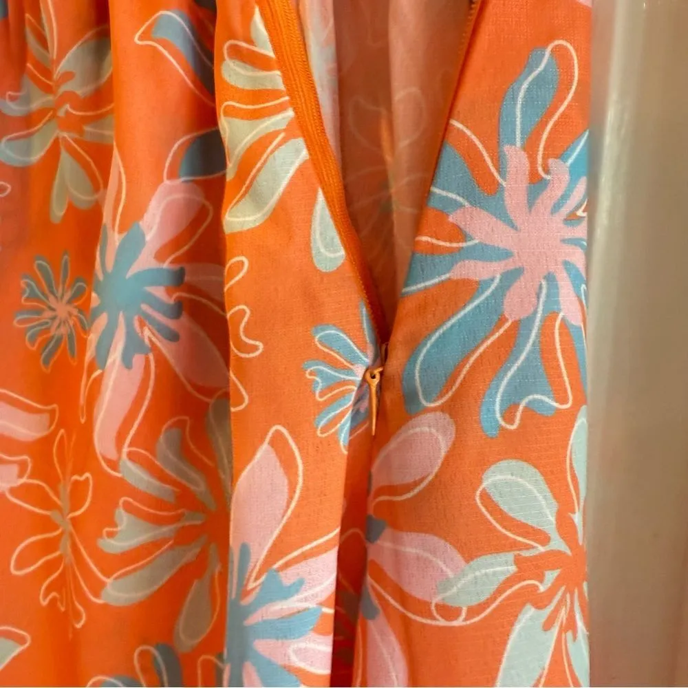 Pink Lily Morning Mimosas Tiered Floral Mini Dress Orange Blue Pink Medium‎ - Image 5