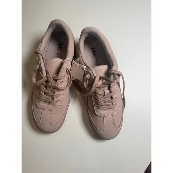 NWT Zara Pale Pink Leather Sneakers – EU 38 (Fits Women's 7.5)‎ - Image 2