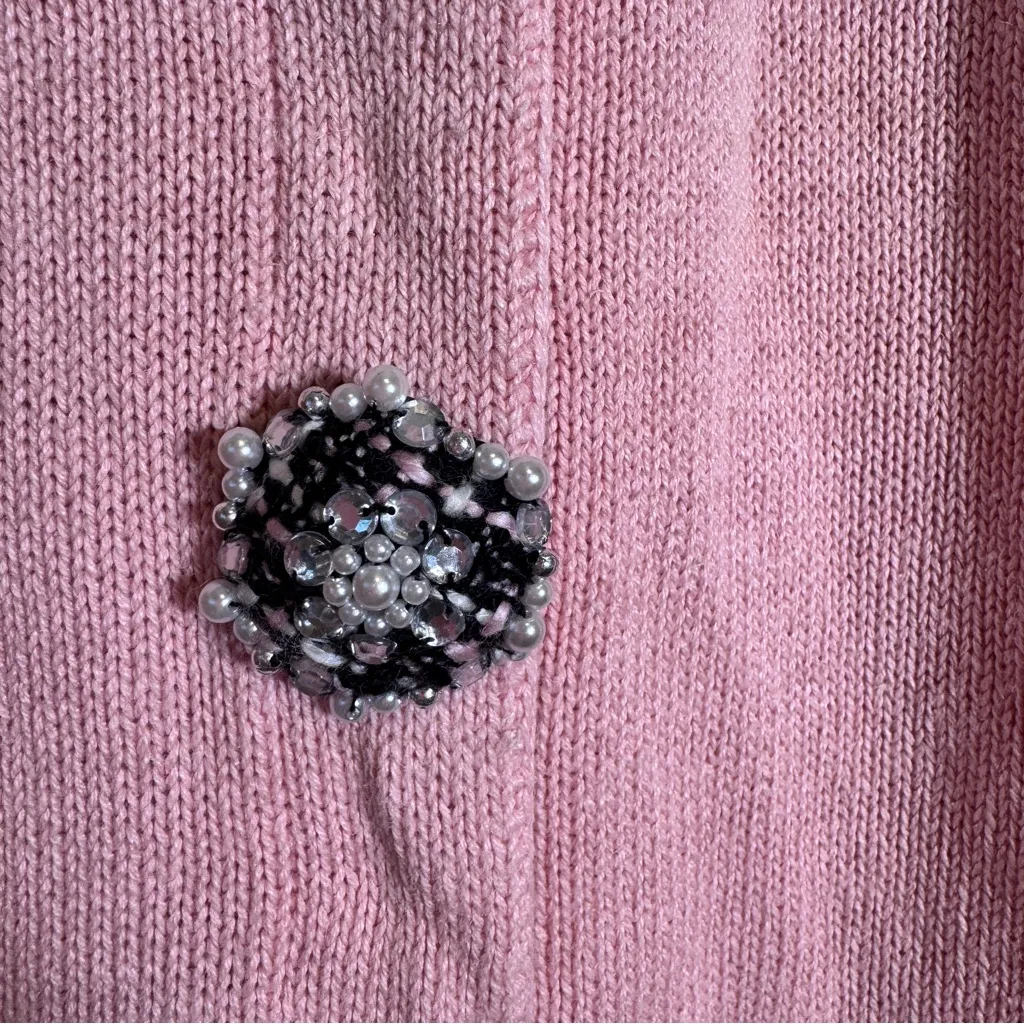 Vintage Storybook Knits Pink Black Cardigan Sweater Womens 1X Rhinestone Pearl - Image 4