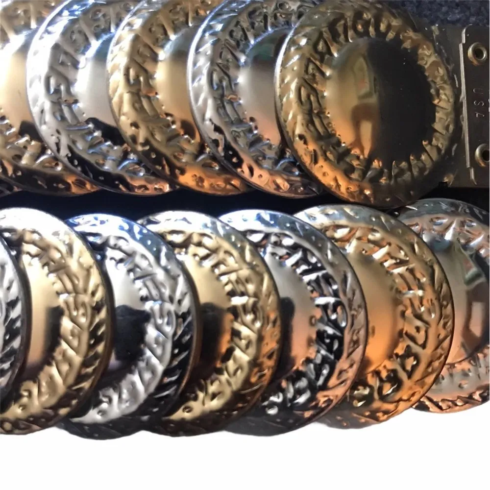 1970s Gold & Silver Tone Coin Disc Stretch Belt - Image 5