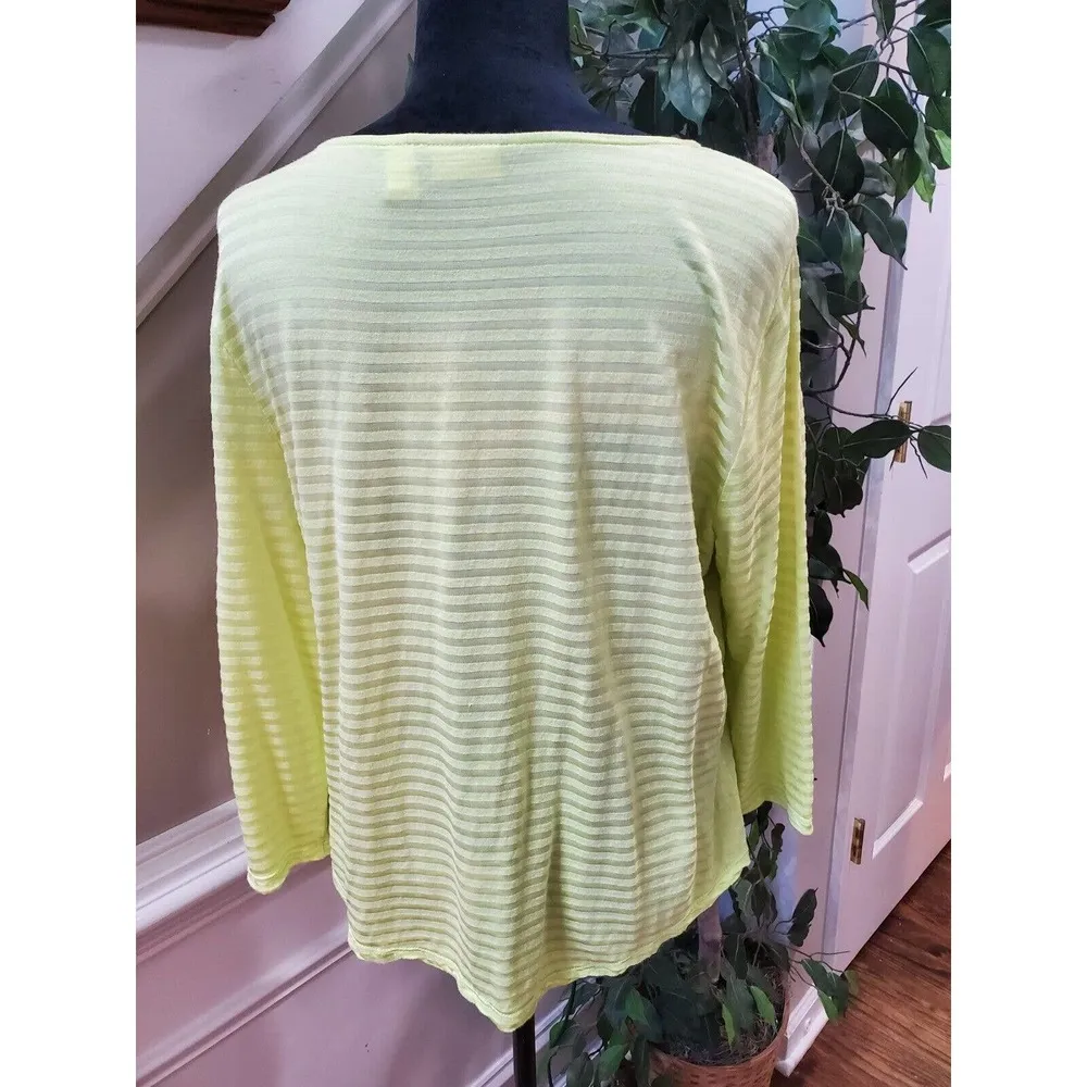 Chico's Women's Green Striped Rayon Round Neck Long Sleeve Casual Top Blouse L - Image 5